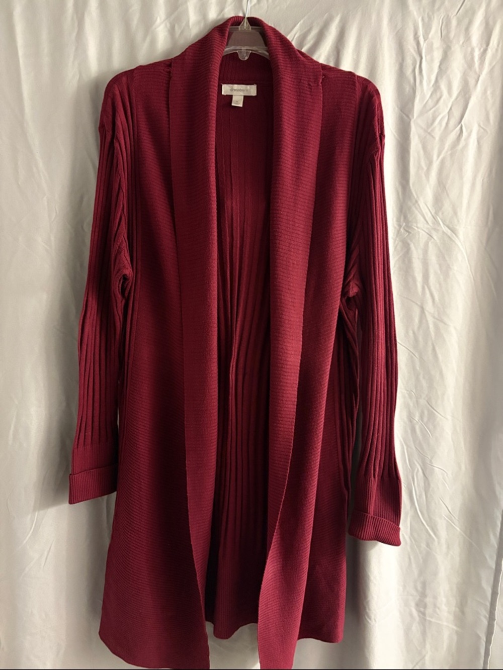 Dress Barn Open-Front Long Cardigan - Wine Red